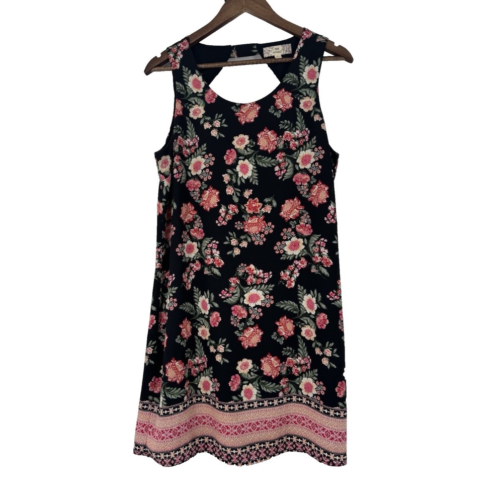 Black floral Shift Dress lined asian festival swing stretch cottagecore fairy XL